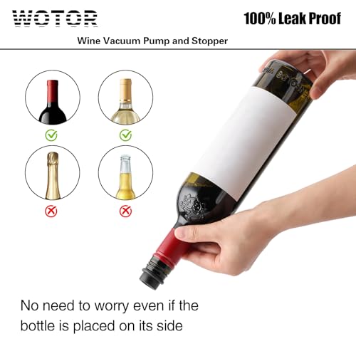 WOTOR Wine Saver Vacuum Pump with 4 Stoppers, Wine Stopper & Preserver, Reusable Bottle Sealer Keeps Fresh, Ideal Accessor...
