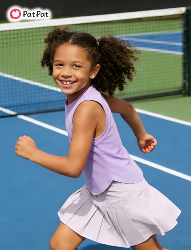 PATPAT Girls Tennis Skirt Sets Moisture Wicking Tank Tops and Pleated Skirts 2 Piece Outfits Activewear Sets 5-12 Years