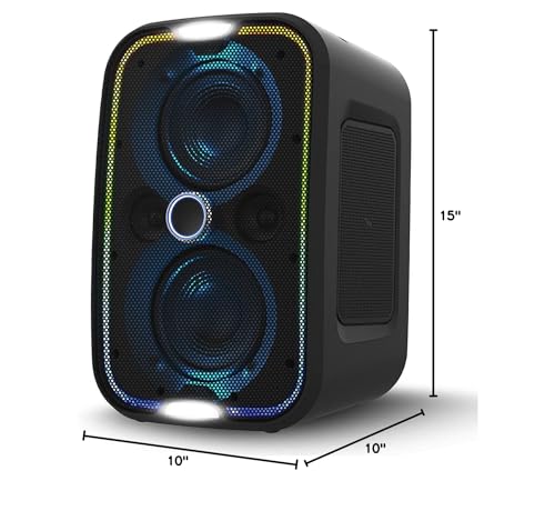 Brookstone Bluetooth Speakers, IPX5 Waterproof Outdoor Speaker, Portable Bluetooth Speaker with LED Light Show, 60 Watt RMS Speaker, Wireless Charging Pad for Smartphone, Connect Multiple Speakers