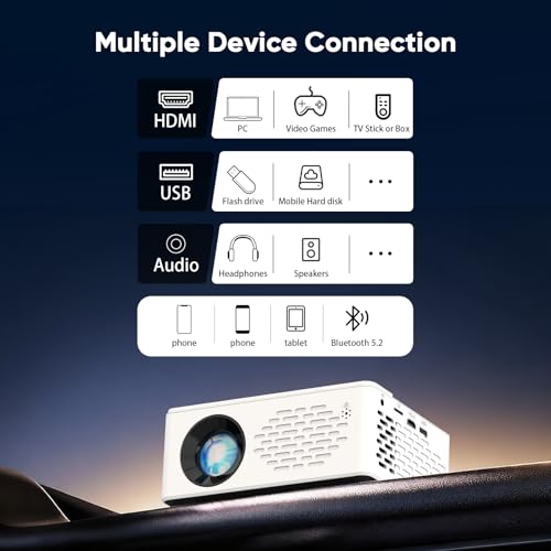 TMY 1080P Full HD Portable Mini Projector, Upgraded Bluetooth Movie Projector with Screen, Compatible with TV Stick Smartp...