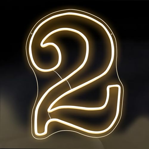 RumonZS Number 2 Light Up LED Neon Sign Backdrop 15.7" Birthday Party Decor Warm White Number One Light Up Sign USB Powere...