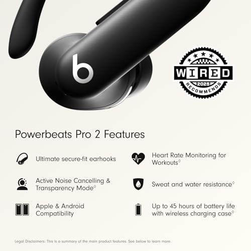 Beats Powerbeats Pro 2 - Wireless Noise Cancelling Workout Earbuds with Secure- Fit Earhooks, Up to 45-Hour Battery with C...