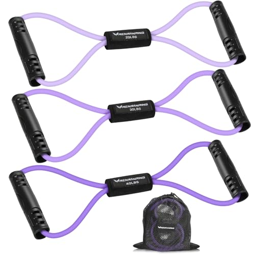 RENRANRING Figure 8 Fitness Resistance Bands with Handles - Exercise Tube Band Set of 3 for Arm and Shoulder Stretch, Rope...