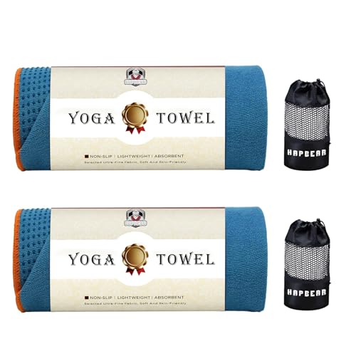 HAPBEAR 2 Pack Hot Yoga Towel - Non Slip Yoga Mat Towel with Grip Dot, Super-Absorbent, Soft Microfiber Towel for Hot Yog...