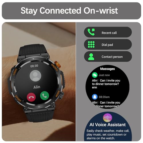 Military Smart Watch for Men Answer/Make Call, Outdoor Waterproof Tactical Sports Smartwatch with LED Flashlight Compass, ...