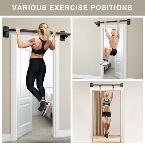 Pull Up Bar Wall Mount 440 LBS Capacity Doorway Chin Up Bar Multifunctional Steel Chinup Bar with with Resistance Band Hoo...