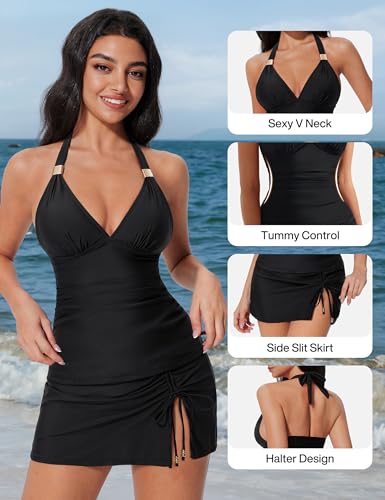 SUUKSESS Women Tummy Control Tankini Swimsuit Sexy Halter Bathing Suit 2 Piece