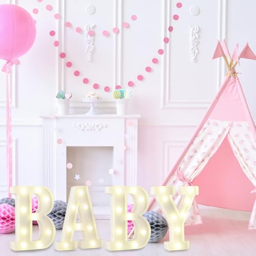 SKYPHAROS Baby Sign for Backdrop, LED Marquee Light Up Letters for Baby Shower Sign, Small Decorative LED Alphabet Lamp, B...