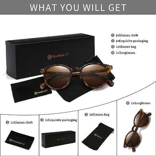 SUNGAIT Classic Vintage Round Polarized Sunglasses for Women Men Retro Style UV400