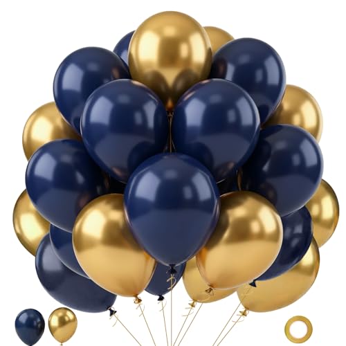 Navy Blue and Gold Balloons, 65pcs 12inch Blue and Gold balloons for Anniversary Wedding New Year Birthday Party Graduatio...