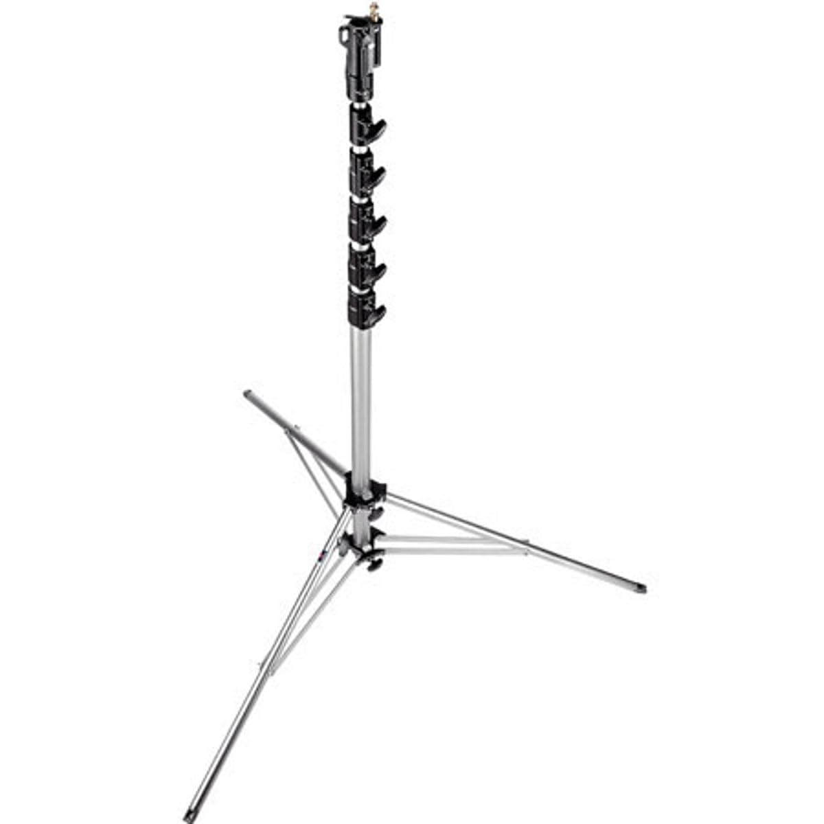 Manfrotto 24' Super Giant Aluminum Stand with Leveling Leg, 6 Section, 5 Riser, Maximum Load 22 lbs., Chrome