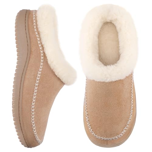 Zigzagger Women's Moccasin Slip-On Fuzzy Slippers - House Shoes Indoor Outdoor with Microsuede & Fluffy Fur Fleece, Cozy W...