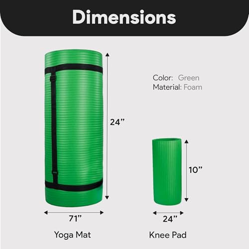 BalanceFrom 71x24 Inches Yoga Mat with Knee Pad and Optional Blocks – Extra 1-Inch Thick Non-Slip Foam with Anti-Tear Surf...
