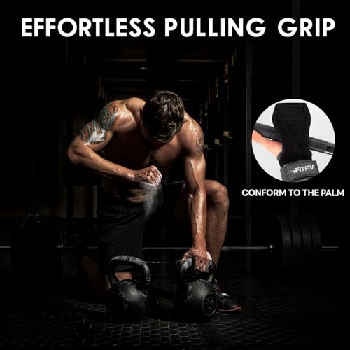 FITFIV Weight Lifting Wrist Strap, Double Leather Weightlifting Wrist Straps for Gym Strength Training, Neoprene Padded Wr...