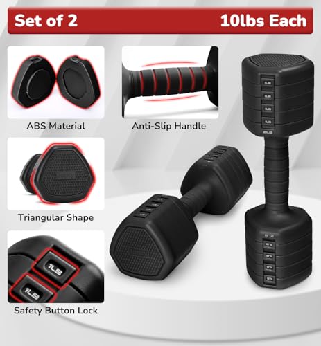10LBS/20LBS/30LBS Dumbbells Adjustable Dumbbell Set of 2, Hand Weights for Women Men Free Weight Dumbbells Sets for Home G...