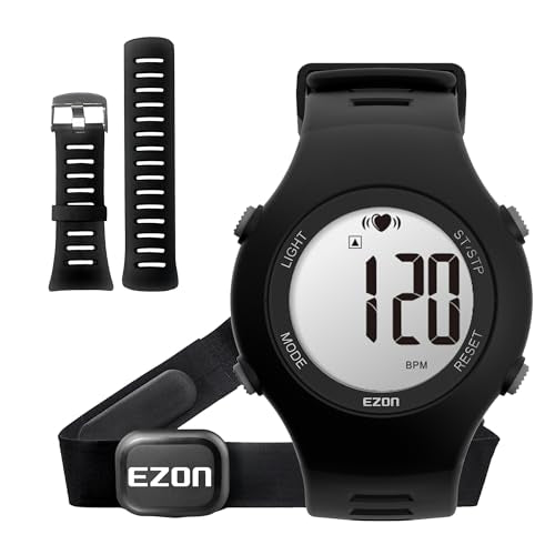 EZON Heart Rate Monitor Chest Strap and Digital Watch T037,5ATM Waterproof Fitness Tracker with HRM,Calories Burned,Stopwa...