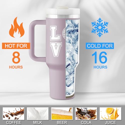 ROSTANTEN Volleyball Gifts for Teen Girls & Team - Volleyball Stuff - 40 oz Engraved Tumbler with Handle & Straw - Gifts f...