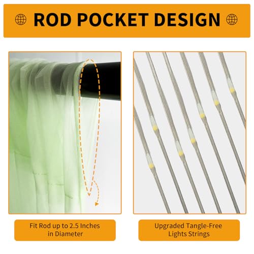 EaziCozi Sage Green Tulle Backdrop Curtain with Lights String - 10x10ft Sheer Backdrop with 300 LEDs for Wedding, Baby Sho...