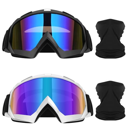 Lievermo Motorcycle Goggles Dirt Bike Goggles 2 Pack ATV Off-Road Riding Motocross Ski Goggles