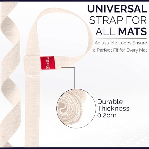 Feetlu Yoga Mat Straps 2 in 1 - Cotton - Adjustable anti-slip straps for yoga, pilates, stretching, for carrying mats