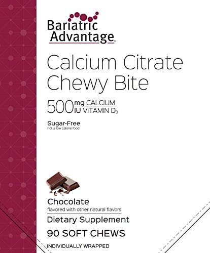 Bariatric Advantage Calcium Citrate Chewy Bites 500 mg - for Bariatric Surgery Patients - Vitamin D3 - Sugar-Free Chewable Calcium Supplement - Bariatric Chews - Chocolate Flavor - 90 Count