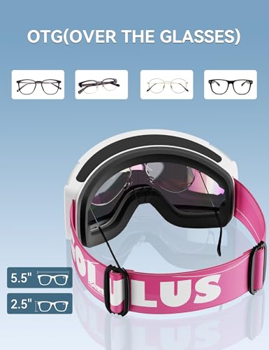 Golulus Ski Goggles For Men Women,Anti Fog UV Protection Snowboard Goggle for Adult Youth,Snow Goggles Over Glasses