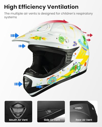 ILM Youth Kids ATV Motocross Helmet Goggles Sports Gloves Dirt Bike Motorcycle Off Road DOT Approved B07(Youth-M, Alien Wh...
