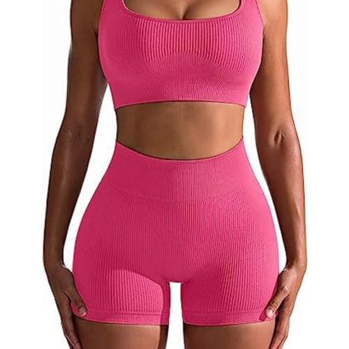 OIERD 4 Piece Workout Sets For Women Ribbed Leggings Clothes Yoga Sets Active Wear Matching Work Out Sets Gym Pilates Outfits