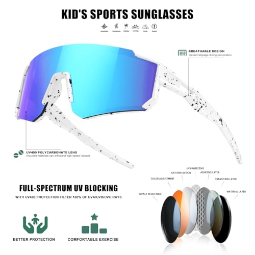 SEKKAF Kids Sunglasses Youth Baseball Sunglasses for Boys Girls Softball Sports Sun Glasses UV Protection