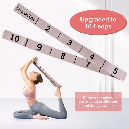 Yoga Stretch Strap for Flexibility, 2 Pack – 10 Loops Stretching Strap for Yoga, Pilates & Physical Therapy, Elastic Non-S...