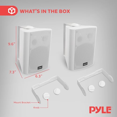 Pyle Wall Mount Bluetooth Home Speaker System - Active + Passive Pair, Wireless, Water-resistant, Stereo Sound, AUX IN (Wh...