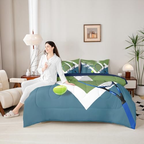 Sports Tennis Comforter Set for Kids Room Decor,Modern Fashion Ball Game Bedding Set Full Size 7 Pcs,Tennis Racket Print B...