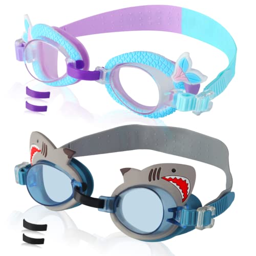 Tsctswk 2 Pack Kids Swim Goggles No Leaking Anti Fog Waterproof Adjustable Goggles for Kids Ages 2-12 Toddler Boys Grils