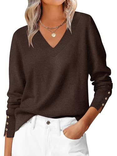 ANRABESS Sweaters for Women Long Sleeve V Neck Shirts Business Casual Work Blouses 2025 Fall Loose Knit Pullover Sweater Tops