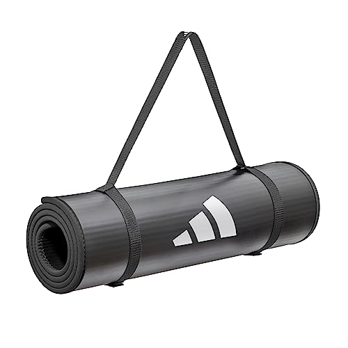 adidas 10mm Extra Thick Training Mat with Carrying Strap and Non-Slip Textured Base - Cushioned Workout Mat for Home Gym, ...