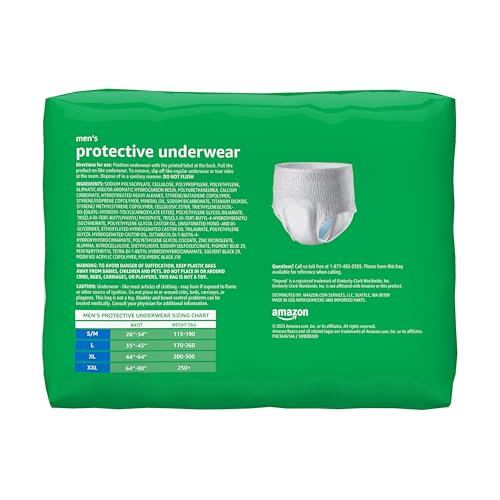 Amazon Basics Incontinence Underwear for Men, Maximum Absorbency, Small/Medium, 20 Count (1 Pack)