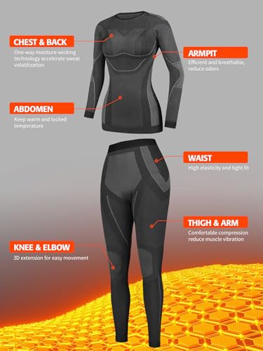 ATTRACO Seamless Thermal Underwear for Women Long Johns Thermal Suit Stretchy Ski Base Layer Set