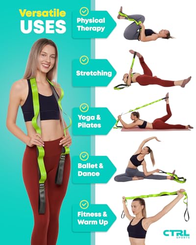 Stretching Strap with Loops - Non Elastic Stretch Band for Physical Therapy, Yoga Strap for Stretching Equipment, Stretch ...