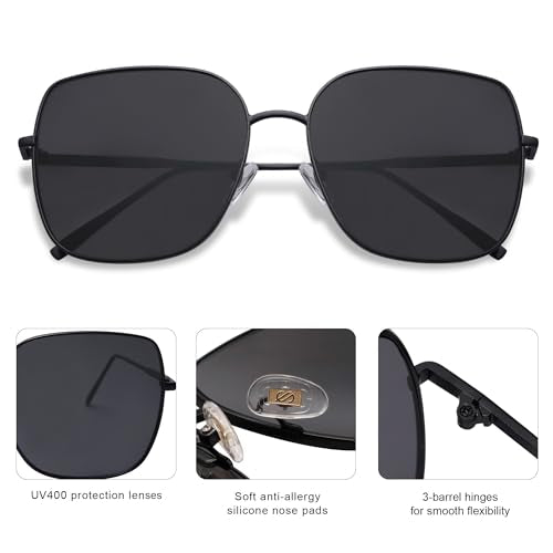 SOJOS Trendy Oversized Square Metal Frame Sunglasses for Women Men Retro Big Flat Lens UV Protection Sunglasses SJ1146