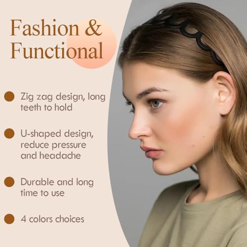 TOBATOBA Zig Zag Headbands for Women Glasses Wearers - Comfortable Comb Hairbands with Teeth Non Slip - Reducing Headache ...