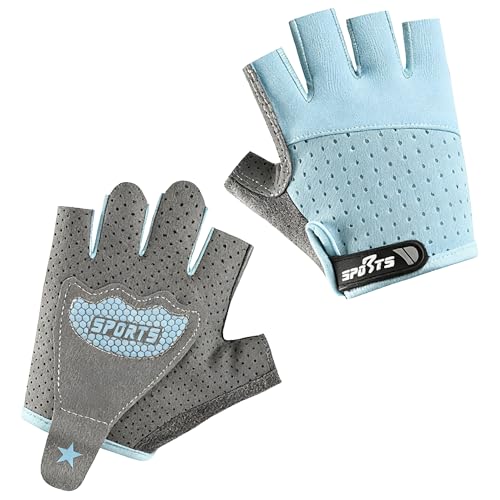 Bawnhaw Kids Fingerless Cycling Gloves Non-Slip Bike Gloves for Youth Girls Boys 3-12T, Breathable Gloves for Skating Scooter