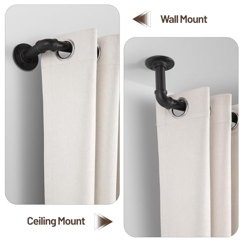 Zeerobee Curtain Rods for Windows 48 to 84, 1 Inch Industrial Wrap Around Black Curtain Rod, Indoor/Outdoor Room Divider A...