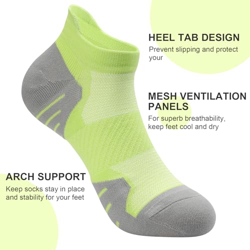 PAPLUS 6 Pairs Ankle Compression Socks for Women, Cushioned Running Socks with Arch Support, Low Cut, Targeted Compression