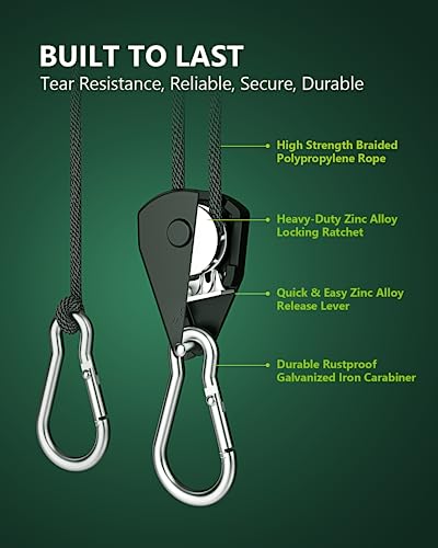 STAYGROW 12-Pack 1/8” Adjustable Rope Hanger, Heavy Duty Ratchet Tie Down Strap with Reinforced Metal Gear, Ratcheting Pul...