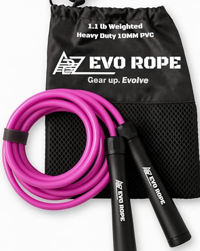 Evo Rope | 1.1LB Weighted Jump Rope for Women & Men – Adjustable 10mm Heavy PVC Skipping Rope for Fitness, Ideal for High-...