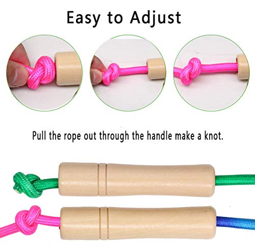 16 FT Long Jump Rope for Kids, 2 Pack Adjustable Double Dutch Skipping Rope with Wooden Handle, Multiplayer Rainbow Jumpin...