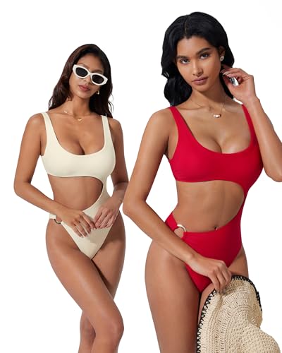 SUUKSESS Women Sexy One Piece Tummy Control Swimsuit Cutout Backless Bathing Suit