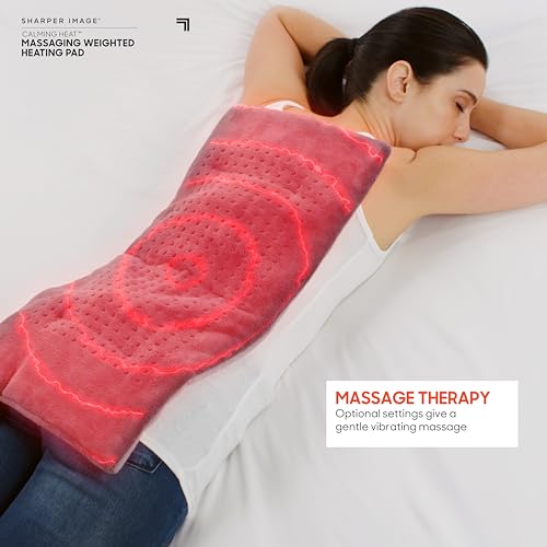 Calming Heat Massaging Vibrations Weighted Heating Pad by Sharper Image | Temperature Settings, Auto Shut-Off Feature, Gif...