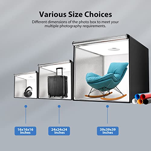 Takerers Photo Studio Light Box,39x39 Inch/100x100cm 210 LED Professional Photo Background Shooting Tent with 3 Stepless D...