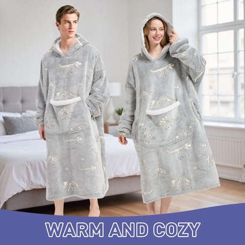 Wearable Blanket Gift for Women & Men Sherpa Flannel Blanket Hoodie Long Warm and Cozy Blanket with Giant Pocket,Glow in t...